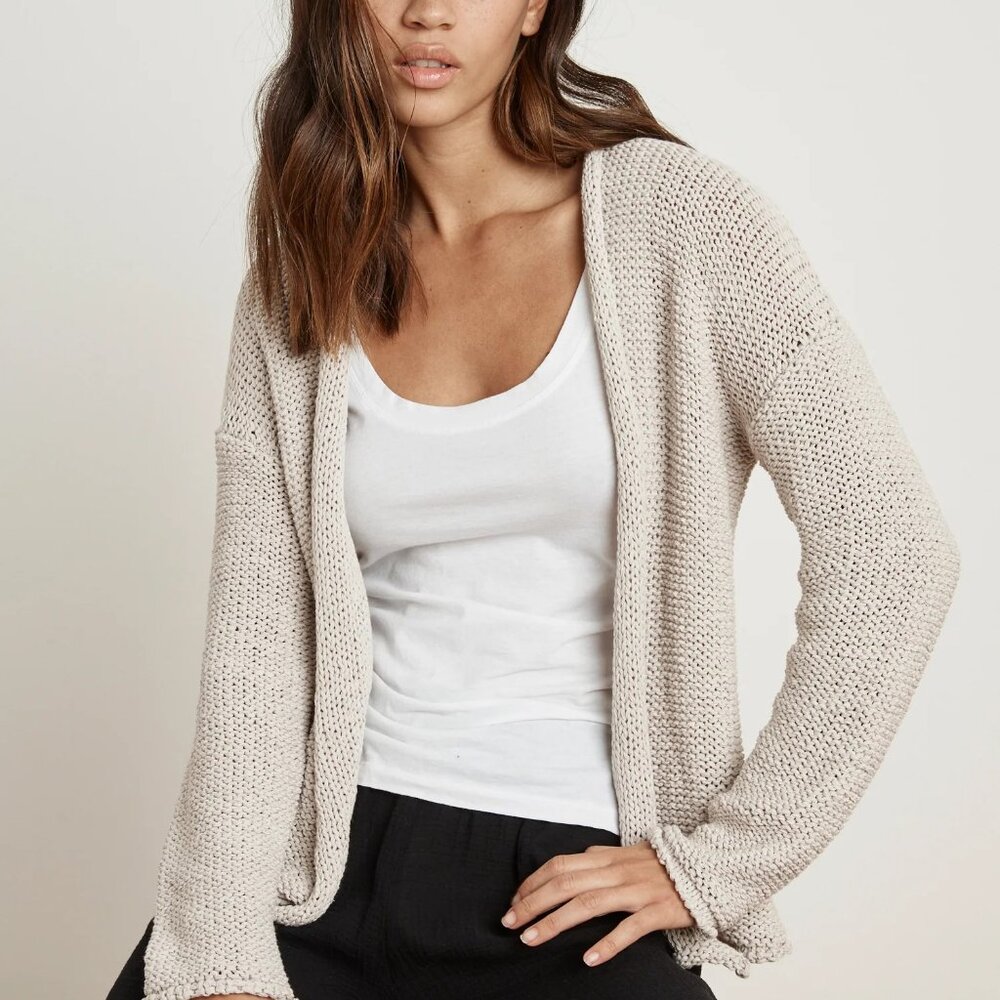 VELVET BY GRAHAM & SPENCER JAZ TEXTURED Yarn CARDIGAN Sweater putty M